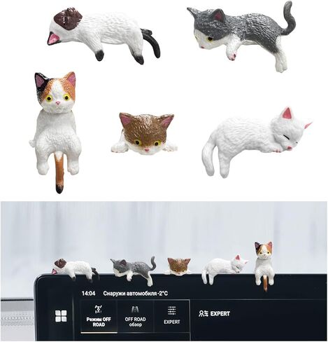 5 PCS Cat Cat Cat Dashoration Decoration ، Mini Mini Pussy Figure Rearview Mirror Orror ، kawaii Resin Cat Vompurines Auto Interior Dash Decor in Kuwait
