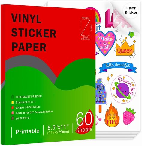 Premium Printable Clear Vinyl Sticker Paper for Inkjet Printers,Transparent Paper of 8.5x11 "DIY Personalized Self-adhesive Paper That is Tear Resistant, Waterproof Labels,Easy to Cut (30 Sheets) in Kuwait