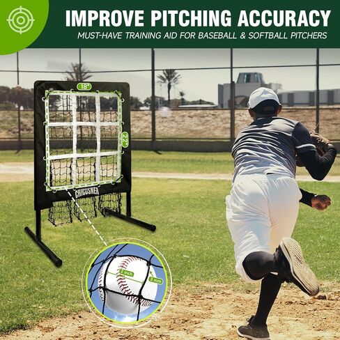 9 Hole Pitching Net, Heavy-Duty Baseball Net with Strike Zone for Pitching and Hitting, Height Adjustable Training Equipment with 9 Pocket Pitching Target for Baseball & Softball Practice in Kuwait