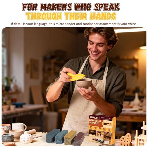 128PCS Premium Micro Sander & Sandpaper Kit, Detail & Mini Hand Sander with Small Sanding Block, 80–3000 Grit Sandpaper Assortment for Wood, Crafts, Furniture, Tight Spaces & DIY Projects in Kuwait