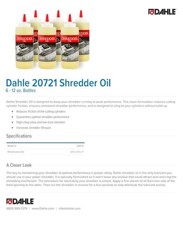 Dahle Shredder Oil Reduces Friction and Optimizes Performance in Paper Shredders, For Use In All Shredders, 4 - 1 gal. Bottles in Kuwait