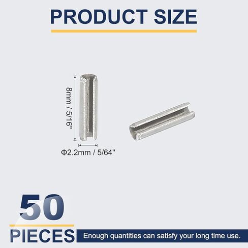 PATIKIL Slotted Spring Pin, 50 Pcs 5/64" x 5/16" (2.2mm x 8mm) 304 Stainless Steel Split Roll Pins Spring Dowel for Home Improvement Automotive Machine Repair, Silver in Saudi Arabia