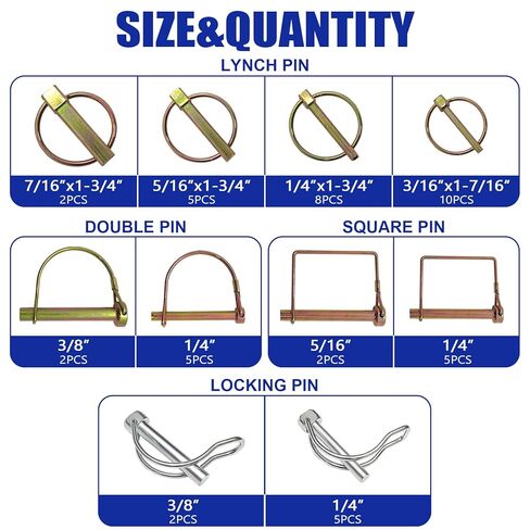 420 PCS Heavy Duty Pin Assortment Kit, Hitch Pins R Clip PIns/ Hair Pins/ Lynch Pins/ PTO Pins/ Cotter Pins/ Clevis Pins for Trucks Trailers Tractors Mowers 3 Point Accessories, Farm, Lawn and Garden in Kuwait