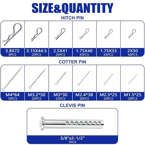 420 PCS Heavy Duty Pin Assortment Kit, Hitch Pins R Clip PIns/ Hair Pins/ Lynch Pins/ PTO Pins/ Cotter Pins/ Clevis Pins for Trucks Trailers Tractors Mowers 3 Point Accessories, Farm, Lawn and Garden in Kuwait