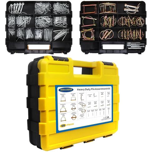 420 PCS Heavy Duty Pin Assortment Kit, Hitch Pins R Clip PIns/ Hair Pins/ Lynch Pins/ PTO Pins/ Cotter Pins/ Clevis Pins for Trucks Trailers Tractors Mowers 3 Point Accessories, Farm, Lawn and Garden in Kuwait