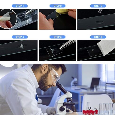 مجموعة شرائح وأغطية المجهر 50 قطعة شرائح زجاجية فارغة مُنظفة مسبقًا للمجاهر 100 قطعة أغطية مربعة للتجارب والتحليلات in Kuwait