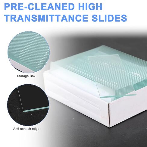 مجموعة شرائح وأغطية المجهر 50 قطعة شرائح زجاجية فارغة مُنظفة مسبقًا للمجاهر 100 قطعة أغطية مربعة للتجارب والتحليلات in Kuwait