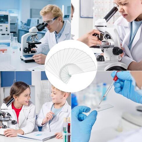 مجموعة شرائح وأغطية المجهر 50 قطعة شرائح زجاجية فارغة مُنظفة مسبقًا للمجاهر 100 قطعة أغطية مربعة للتجارب والتحليلات in Kuwait
