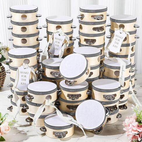 120 Set 4 Inch Wedding Tambourines Bulk for Adults Wooden Hand Held Drum with Metal Jingles, Gift Tags, White Tambourine Gift Musical Instrument for Church Wedding Party Favor in Saudi Arabia