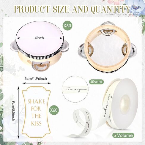 120 Set 4 Inch Wedding Tambourines Bulk for Adults Wooden Hand Held Drum with Metal Jingles, Gift Tags, White Tambourine Gift Musical Instrument for Church Wedding Party Favor in Saudi Arabia
