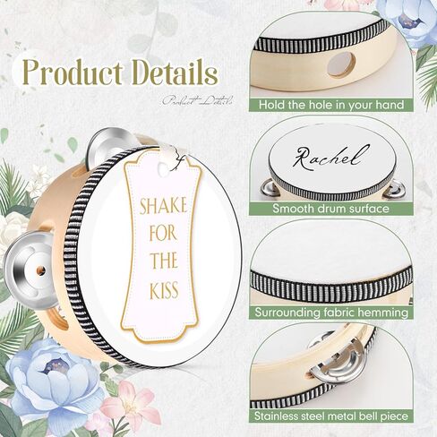 120 Set 4 Inch Wedding Tambourines Bulk for Adults Wooden Hand Held Drum with Metal Jingles, Gift Tags, White Tambourine Gift Musical Instrument for Church Wedding Party Favor in Saudi Arabia