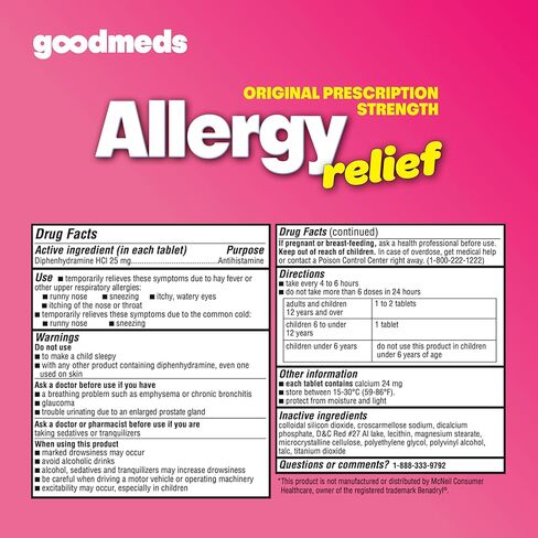 Allergy Medicine Antihistamine, Diphenhydramine HCl 25 mg | Children and Adults | Relieve Itchy Eyes, Runny Nose, Sneezing (25 mg, 600 Tablets) in Kuwait