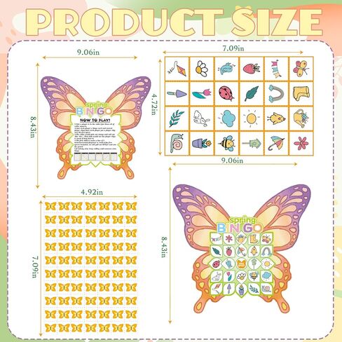 YQUQWN 24 Players Spring Butterflies Bingo Game Set Easter Bingo Cards Spring Bingo Party Game for Family Party Activities in Saudi Arabia