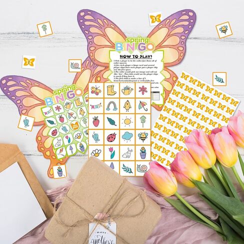 YQUQWN 24 Players Spring Butterflies Bingo Game Set Easter Bingo Cards Spring Bingo Party Game for Family Party Activities in Saudi Arabia