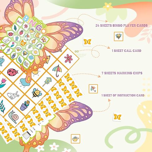 YQUQWN 24 Players Spring Butterflies Bingo Game Set Easter Bingo Cards Spring Bingo Party Game for Family Party Activities in Saudi Arabia