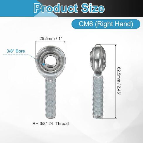 uxcell 4 Pcs CM6 Rod End Bearing 3/8" Bore, 3/8-24 UNF Right Hand Male Thread, 1045 Steel Rod Ends Joint with Jam Nut in Saudi Arabia