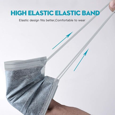 قناع وجه رمادي للاستعمال مرة واحدة من MSAAEX، أقنعة حماية مكونة من 4 طبقات تمنع الغبار، غطاء فم غير منسوج قابل للتنفس - 50 عبوة in Kuwait