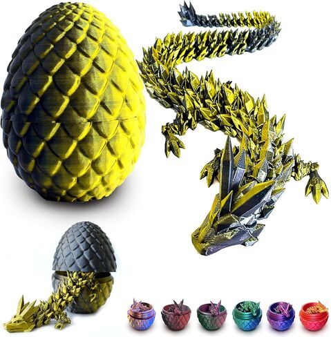 3D Printed Dragon Eggs with Dragon Inside, Articulated Crystal Dragons in Egg, Dragons Fidget Desk Toys for Gifts & Home Decor, 12 Inches (Laser Orange) in Kuwait