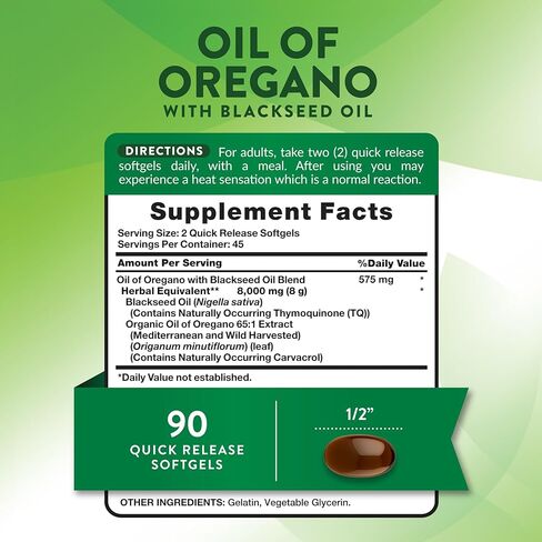 Nature's Truth Oil of Oregano Pills with Black Seed Oil | 90 Softgels | Naturally Occurring Carvacrol | Non-GMO & Gluten Free Supplement in Saudi Arabia