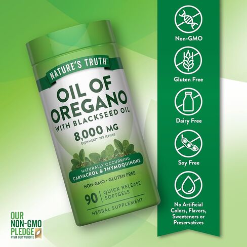 Nature's Truth Oil of Oregano Pills with Black Seed Oil | 90 Softgels | Naturally Occurring Carvacrol | Non-GMO & Gluten Free Supplement in Saudi Arabia