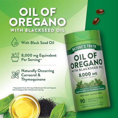 Nature's Truth Oil of Oregano Pills with Black Seed Oil | 90 Softgels | Naturally Occurring Carvacrol | Non-GMO & Gluten Free Supplement in Saudi Arabia