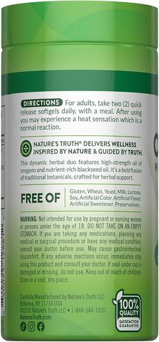 Nature's Truth Oil of Oregano Pills with Black Seed Oil | 90 Softgels | Naturally Occurring Carvacrol | Non-GMO & Gluten Free Supplement in Saudi Arabia