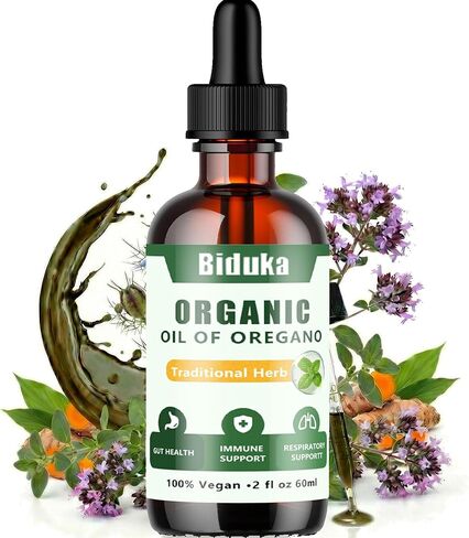 Organic Oregano Oil Liquid Drops, Blended with Black Seed Oil Turmeric Oil & Vitamin E, 2 fl oz, 240 Servings for 40 Days Supply, Vegan Gluten-Free GMO-Free, GMP Certified Herbal Supplement in Saudi Arabia