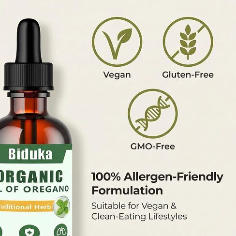 Organic Oregano Oil Liquid Drops, Blended with Black Seed Oil Turmeric Oil & Vitamin E, 2 fl oz, 240 Servings for 40 Days Supply, Vegan Gluten-Free GMO-Free, GMP Certified Herbal Supplement in Saudi Arabia
