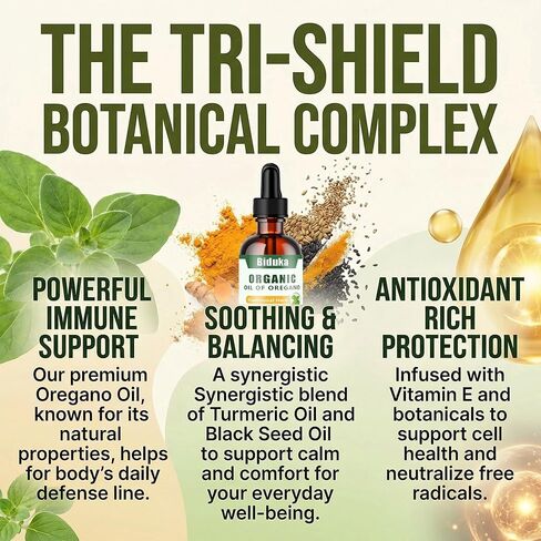 Organic Oregano Oil Liquid Drops, Blended with Black Seed Oil Turmeric Oil & Vitamin E, 2 fl oz, 240 Servings for 40 Days Supply, Vegan Gluten-Free GMO-Free, GMP Certified Herbal Supplement in Saudi Arabia