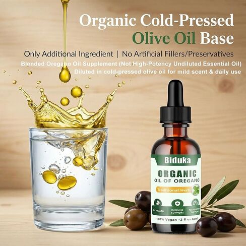 Organic Oregano Oil Liquid Drops, Blended with Black Seed Oil Turmeric Oil & Vitamin E, 2 fl oz, 240 Servings for 40 Days Supply, Vegan Gluten-Free GMO-Free, GMP Certified Herbal Supplement in Saudi Arabia