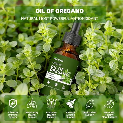 قطرات زيت الأوريجانو العضوية | زيت الأوريجانو مع زيت الحبة السوداء، مملوء بفيتامين E، 80% كارفاكرول لدعم المناعة، تعزيز مضادات الأكسدة وتنظيف الأمعاء - غير معدل وراثيًا، نباتي، عبوتان (كمية تكفي 480 يومًا) in Kuwait