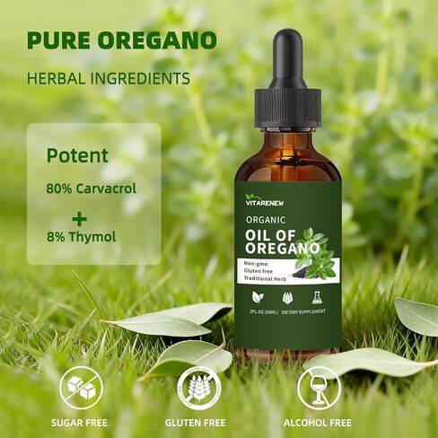 قطرات زيت الأوريجانو العضوية | زيت الأوريجانو مع زيت الحبة السوداء، مملوء بفيتامين E، 80% كارفاكرول لدعم المناعة، تعزيز مضادات الأكسدة وتنظيف الأمعاء - غير معدل وراثيًا، نباتي، عبوتان (كمية تكفي 480 يومًا) in Kuwait