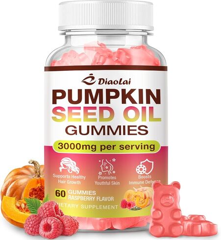 علكات زيت بذور اليقطين خالية من السكر مع البلميط المنشاري لنمو الشعر - مكمل عضوي لصحة البشرة ودعم البروستاتا - مستخلص عالي النقاء للنساء والرجال، نكهة التوت، 60 قطعة in Kuwait