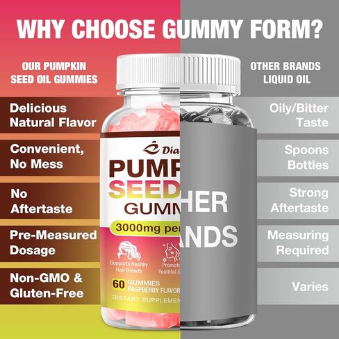 علكات زيت بذور اليقطين خالية من السكر مع البلميط المنشاري لنمو الشعر - مكمل عضوي لصحة البشرة ودعم البروستاتا - مستخلص عالي النقاء للنساء والرجال، نكهة التوت، 60 قطعة in Kuwait