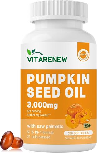 زيت بذور اليقطين لنمو الشعر بالميتو المنشاري | 3000 مجم لكل جرعة، 300 كبسولة هلامية | يدعم صحة المسالك البولية والبروستاتا | معصور على البارد، غني بالأحماض الدهنية والفيتوستيرول، غير معدل وراثيًا in Kuwait