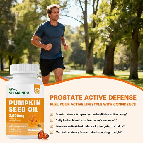 زيت بذور اليقطين لنمو الشعر بالميتو المنشاري | 3000 مجم لكل جرعة، 300 كبسولة هلامية | يدعم صحة المسالك البولية والبروستاتا | معصور على البارد، غني بالأحماض الدهنية والفيتوستيرول، غير معدل وراثيًا in Kuwait