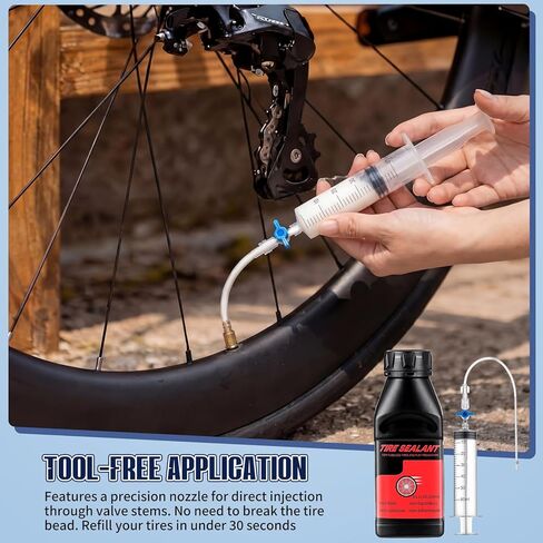 Tubeless Tire Sealant 250ml Tubeless Sealant with Rim Tape, Valve Stems and Injector Kit, Complete Conversion Puncture Repair Kit for Road, Gravel, MTB Bikes in Saudi Arabia