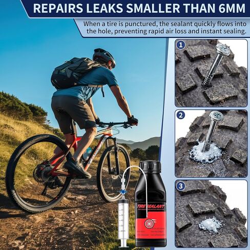 Tubeless Tire Sealant 250ml Tubeless Sealant with Rim Tape, Valve Stems and Injector Kit, Complete Conversion Puncture Repair Kit for Road, Gravel, MTB Bikes in Saudi Arabia