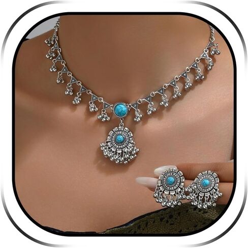 Indian Jewelry Sets for Women - Oxidized Gold/Silver Bollywood Choker Necklace, Jhumkas Earrings, Traditional Vintage Ethnic Accessories Costume in Saudi Arabia