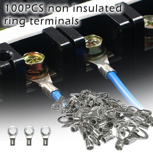 100 قطعة مقاس مسمار M5، مسمار رقم 10، 16-14 (1.5-2.5 مم²) AWG، أطراف حلقية غير معزولة، موصلات مجعدة من النحاس الأحمر المعلبة، للأسلاك الكهربائية وتطبيقات السيارات in Kuwait