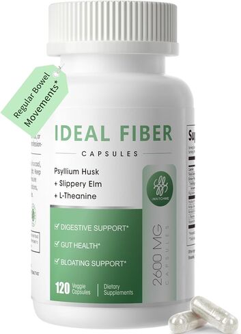 Fiber Supplement Capsules for Digestive Health & Regularity,Effortless Bowel Movements-Psyllium Husk Powder & Slippery Elm-Natural Prebiotic Fiber,Non-GMO-Daily Fiber for Adults, Women & Men-120Caps in Kuwait
