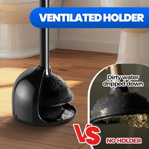 Toilet Plunger with Holder, Heavy Duty Plunger and Holder Combo for Bathroom Cleaning, Bathroom Decor, Bathroom Accessories, Toilet Bowl Cleaners, Black, 18.8inch in Saudi Arabia