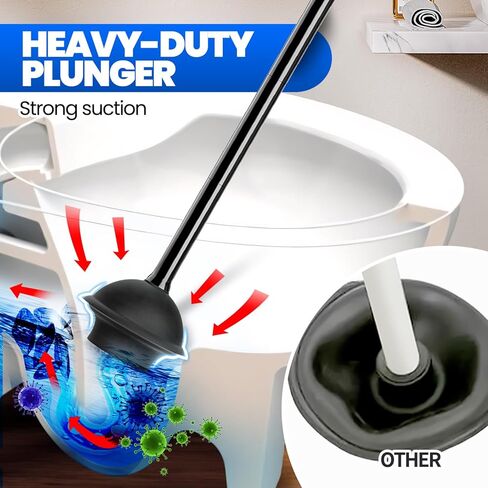 Toilet Plunger with Holder, Heavy Duty Plunger and Holder Combo for Bathroom Cleaning, Bathroom Decor, Bathroom Accessories, Toilet Bowl Cleaners, Black, 18.8inch in Saudi Arabia
