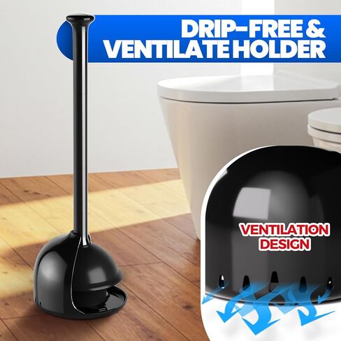 Toilet Plunger with Holder, Heavy Duty Plunger and Holder Combo for Bathroom Cleaning, Bathroom Decor, Bathroom Accessories, Toilet Bowl Cleaners, Black, 18.8inch in Saudi Arabia