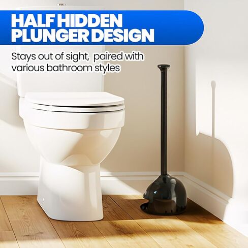 Toilet Plunger with Holder, Heavy Duty Plunger and Holder Combo for Bathroom Cleaning, Bathroom Decor, Bathroom Accessories, Toilet Bowl Cleaners, Black, 18.8inch in Saudi Arabia