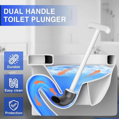 مكبس مرحاض مطور مع حامل، مكبس وعاء مرحاض مثبت على الحائط مع علبة مخبأة، مكبس بمقبض مزدوج للحمام، صينية تنقيط مدمجة، أبيض in Kuwait