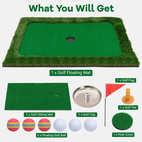 ULTIMATE Floating Golf Green for Pool, Floating Chipping Green Mat w/Hitting Mat, Golf Balls, Flag and Tee for Golf Practice, Golf Putting Mat for Golf Game (Rectangular, 47" x 35.5") in Kuwait