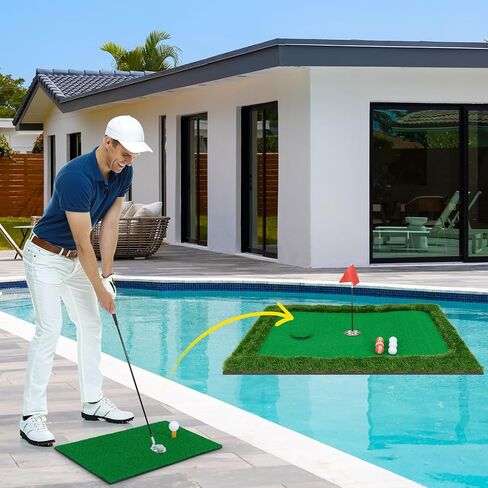 ULTIMATE Floating Golf Green for Pool, Floating Chipping Green Mat w/Hitting Mat, Golf Balls, Flag and Tee for Golf Practice, Golf Putting Mat for Golf Game (Rectangular, 47" x 35.5") in Kuwait