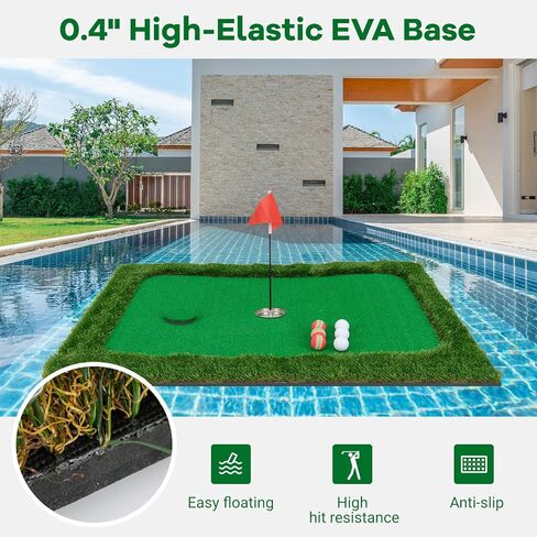 ULTIMATE Floating Golf Green for Pool, Floating Chipping Green Mat w/Hitting Mat, Golf Balls, Flag and Tee for Golf Practice, Golf Putting Mat for Golf Game (Rectangular, 47" x 35.5") in Kuwait