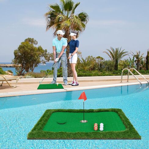 ULTIMATE Floating Golf Green for Pool, Floating Chipping Green Mat w/Hitting Mat, Golf Balls, Flag and Tee for Golf Practice, Golf Putting Mat for Golf Game (Rectangular, 47" x 35.5") in Kuwait